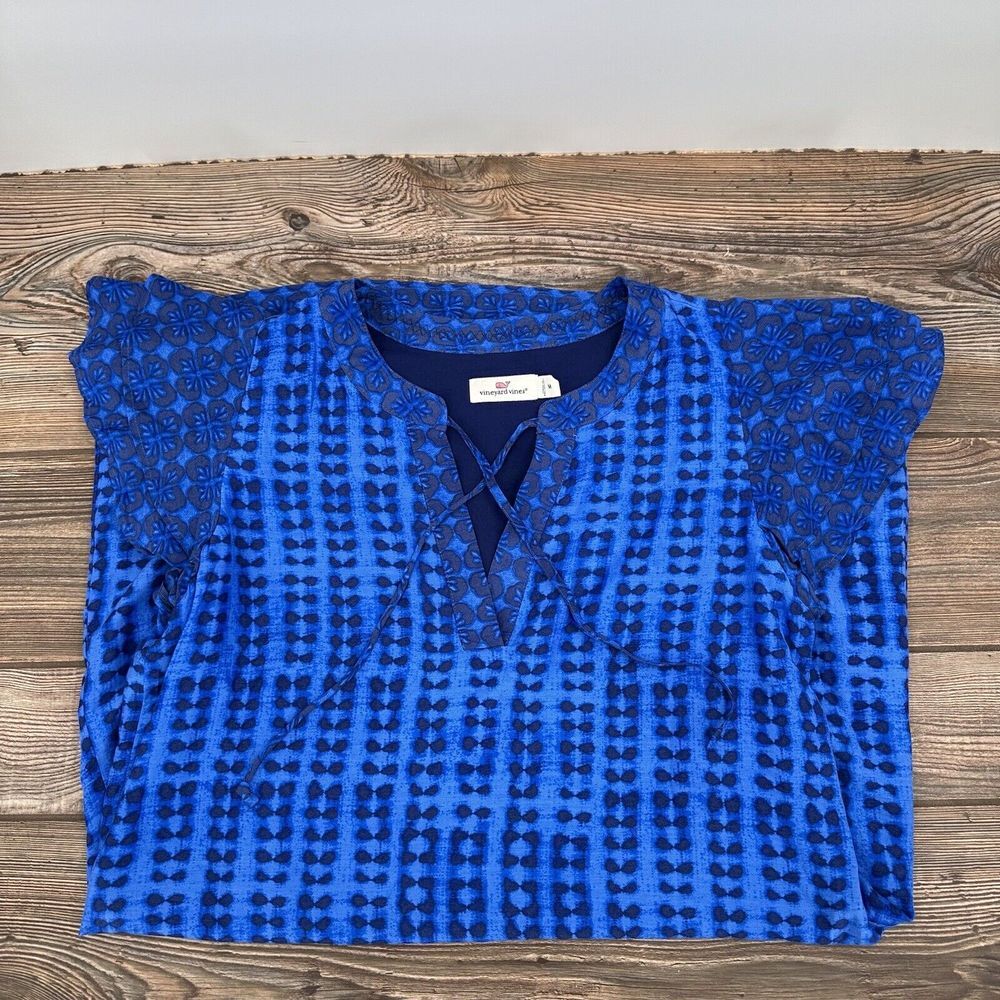 Vineyard Vines Women Blue Lined Silk Blend Flutter Sleeves Dress Size Medium
